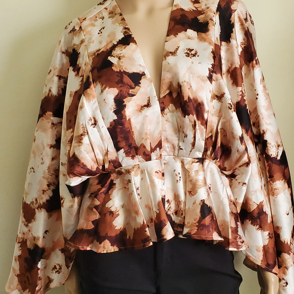 New York & Company Brown Floral Blouse
